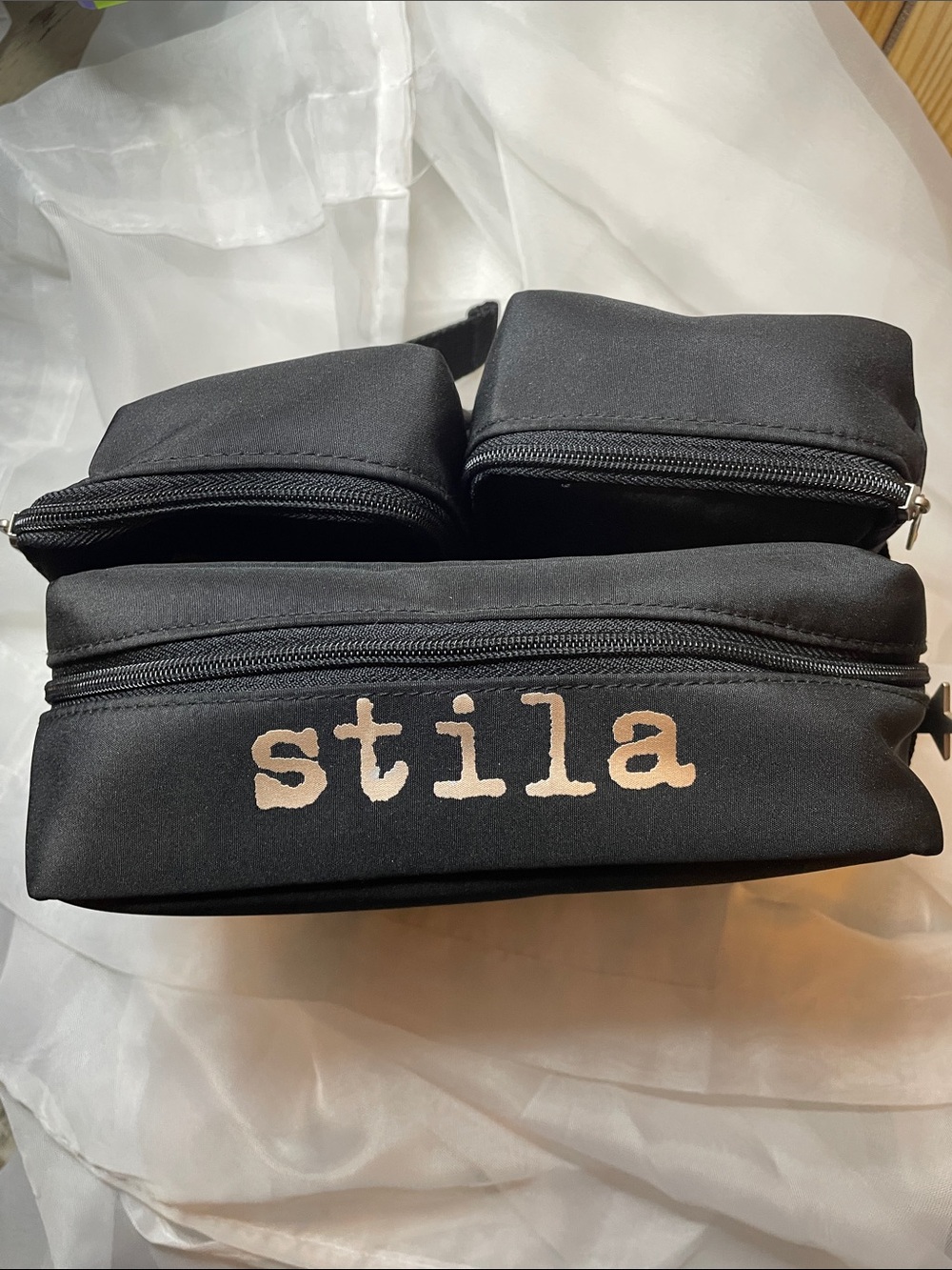 Stila Black Logo Cosmetic Organizer Bag